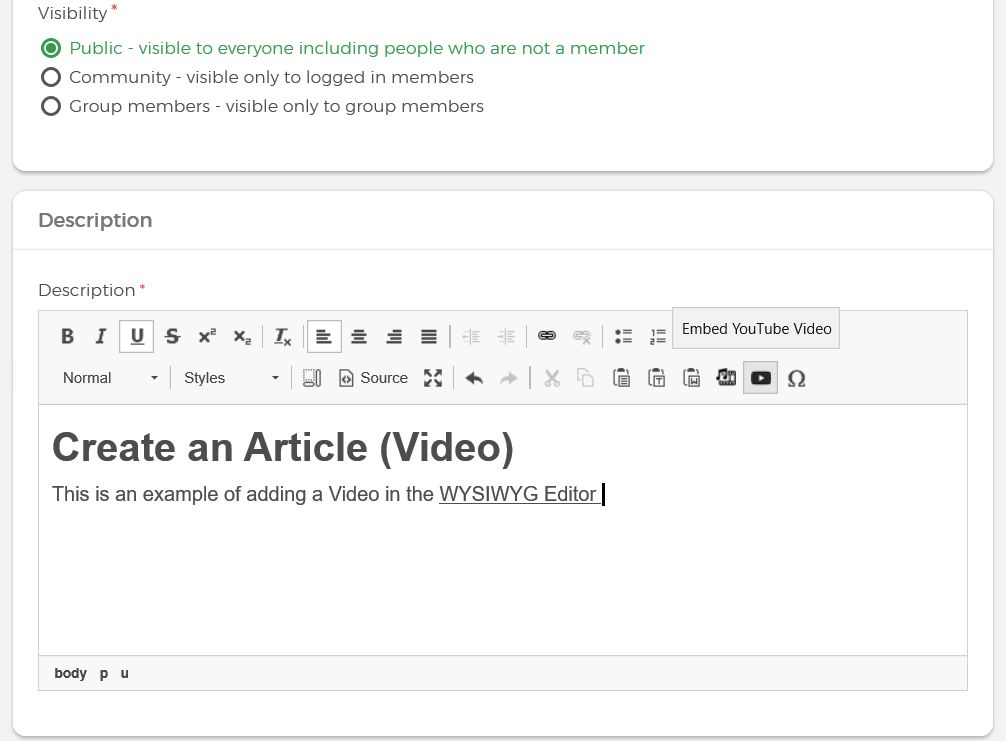 Create/edit screen